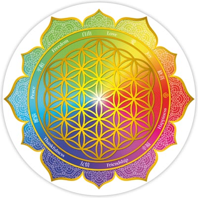 Decorative Card: Flower of Life - Peace, Freedom, Love, Joy, Thankfulness, Friendship, Happiness